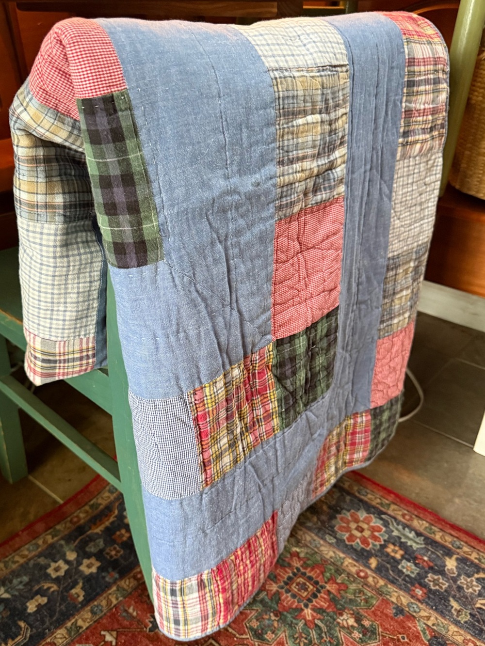 Patchwork handmade Quilt denim and flannel twin/full